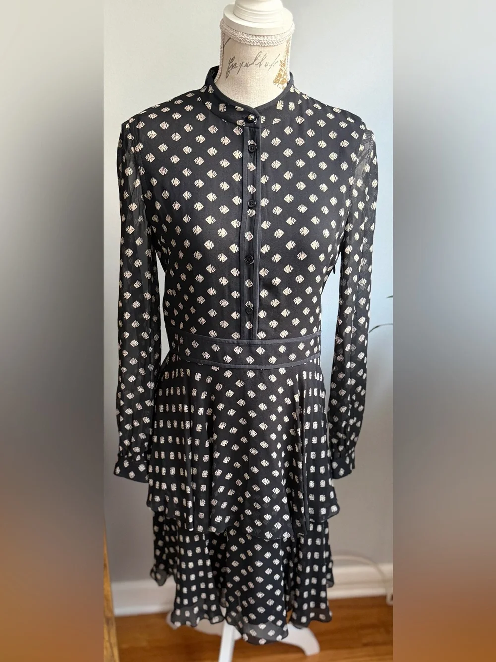 Tory Burch 100% Silk Fish Print Tiered Dress Size 4